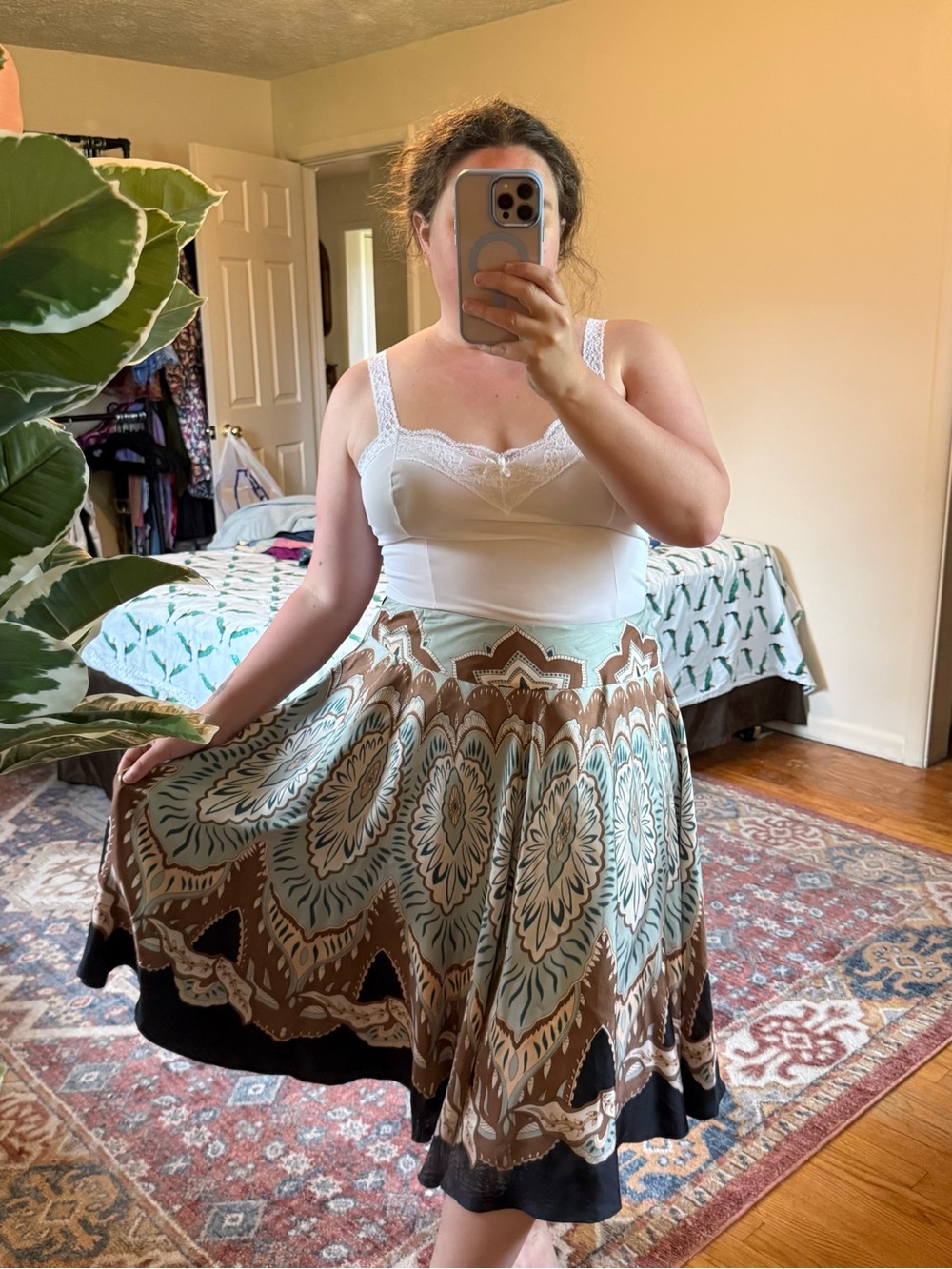 Cold water creek blue & brown knee length skirt